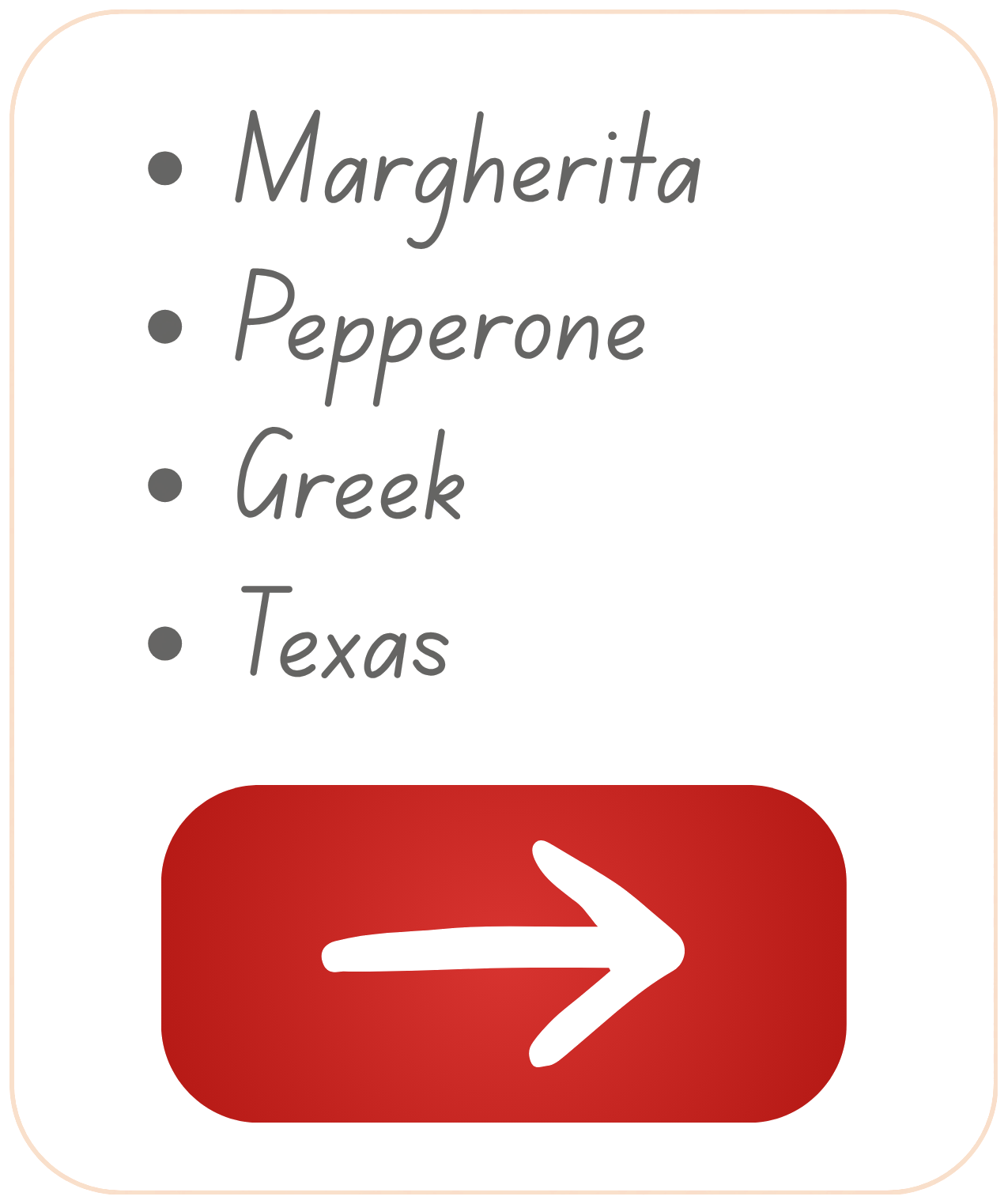 Κατηγορίες: Margherita, Pepperone, Greek, Texas